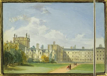 Étui à cartes victorien peint avec une vue arrière des jardins du Trinity College, Oxford